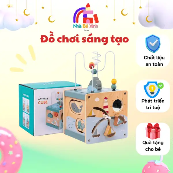 Khối hoạt động bằng gỗ mê cung hạt cho bé 12 tháng tuổi
