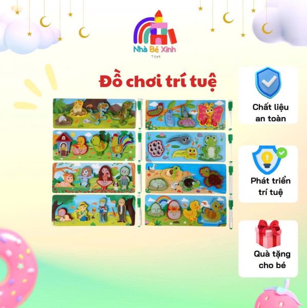 Bảng ghép vòng đời + bảng viết xóa có kèm bút viết NHÀ BÉ XINH